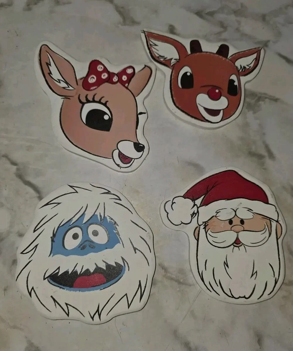 Rudolph Abominable Clarice Santa Shaped Stone Cork Bottom Coasters Christmas